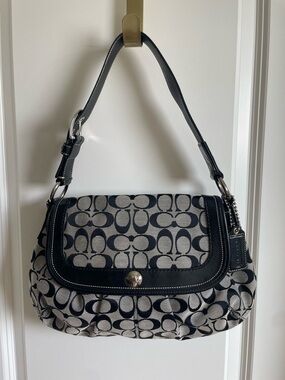 Coach Black and Gray Signature Shoulder Bag